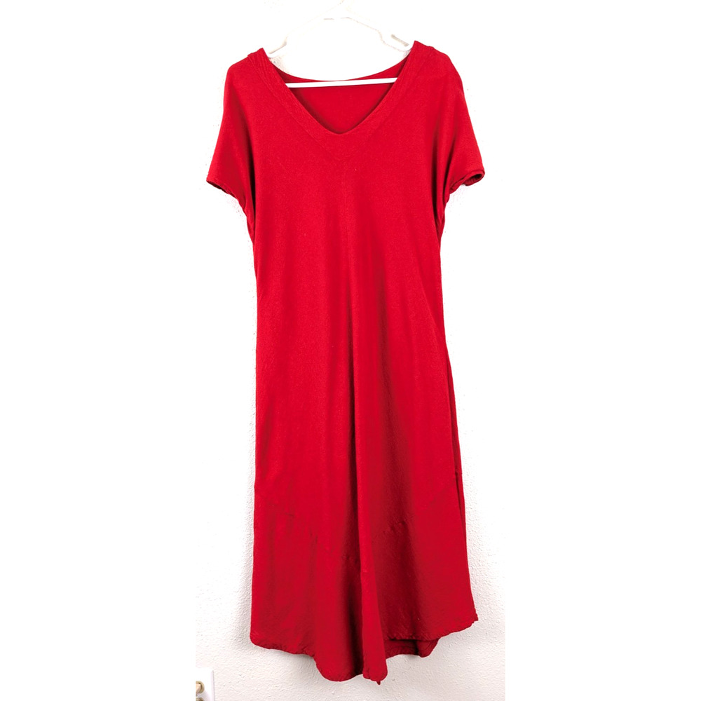 Oh My Gauze sz 3 16 or XXL Midi Length Dress red slit at front ss 4615